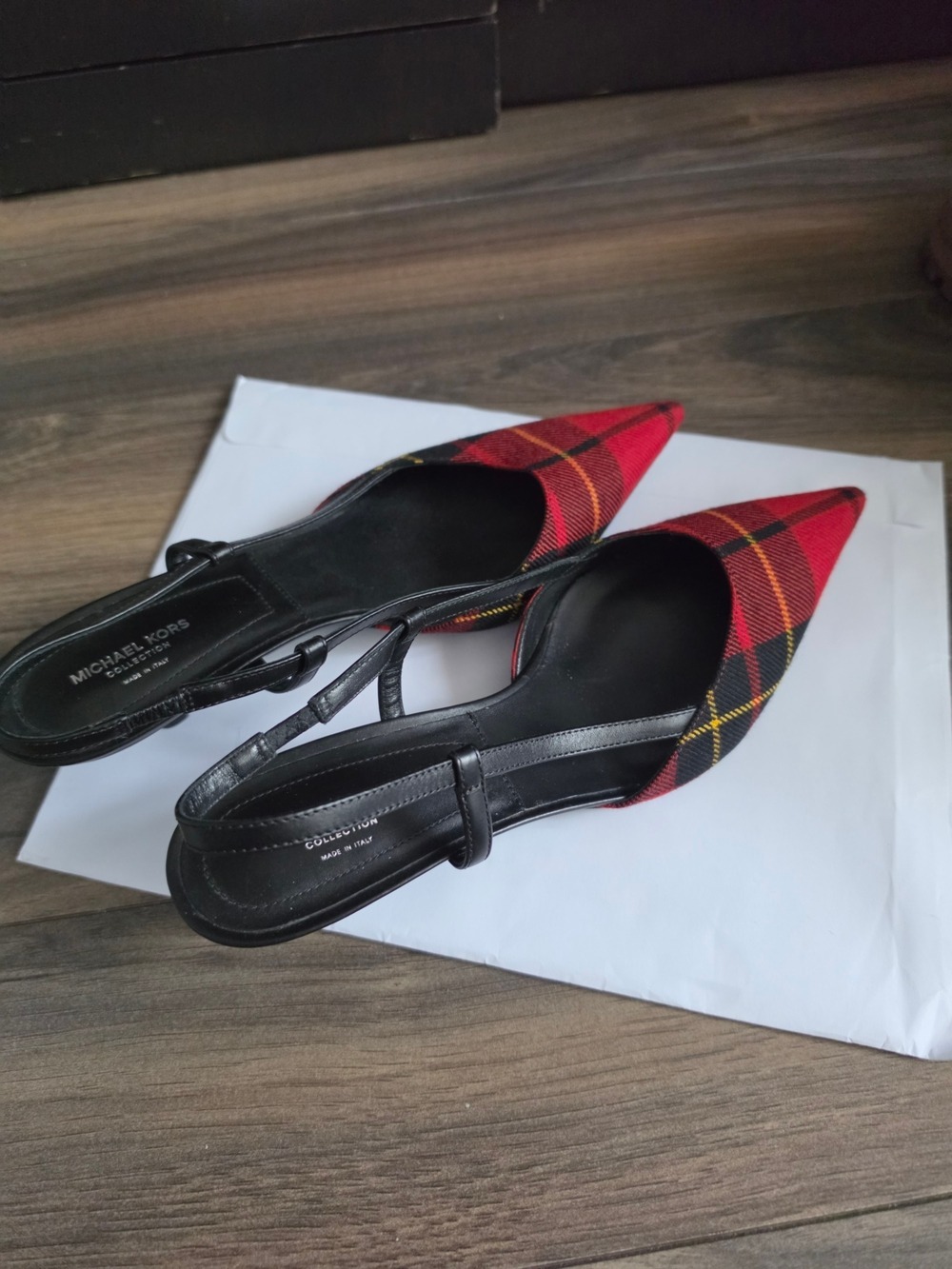 Michael Kors Red Plaid Pointed Slingback Pointed Toes Size 8.5 - Picture 3 of 6